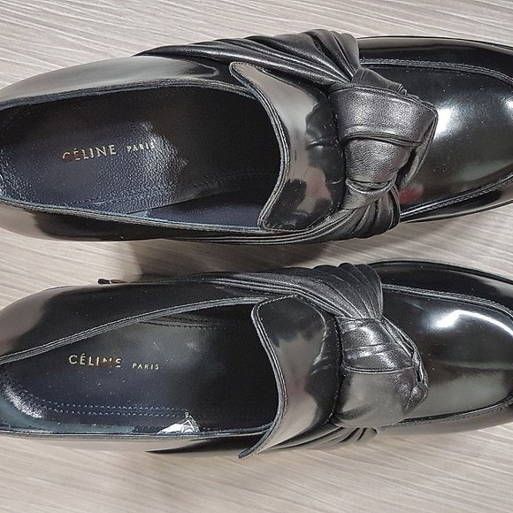 Celine Phoebe Phile Black Leather Bow Wedge Platform Shoe Womens Size 5.5 / 35.5 - Picture 5 of 8